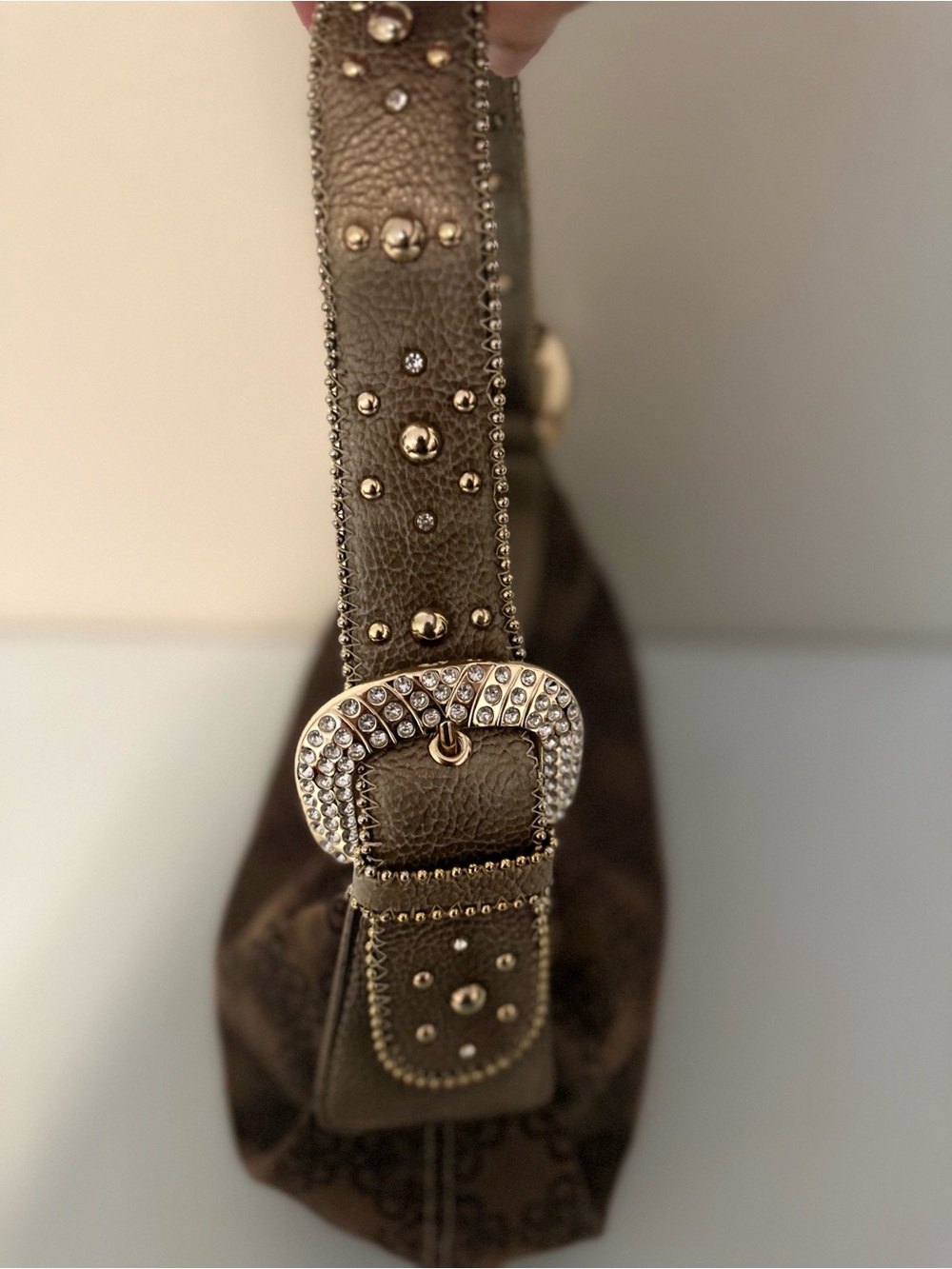 Kathy Van Zeeland Y2K Shoulder Bag Studded Brown Floral Rare Bling Bratz Baddie - Picture 8 of 16